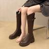 But Knee Boots Women's 2025 Autumn and Winter New Versatile Thick-soled V-mouth Women's Boots Thick Heel Belt Buckle Small Tall Tube
