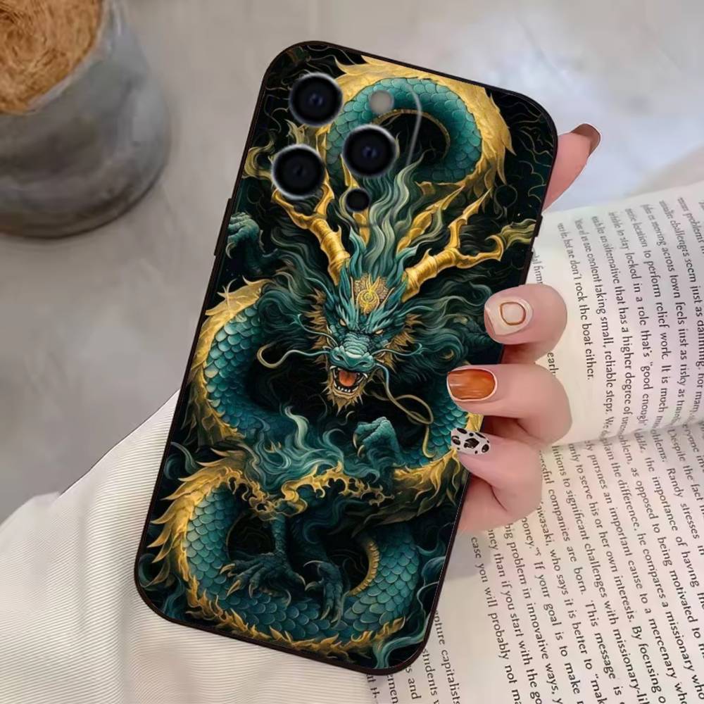 Чехол для телефона с принтом «Дракон» Т-текстура Силиконовый Мягкий Для IPhone 17 16 15 14 13 12 11 X XR Plus Pro Max Plus iPhone12PRO black