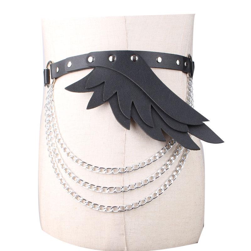 Leather Angel Wings Backpack Set: Women's Chain Body Harness, Shoulder Strap, and Waistband