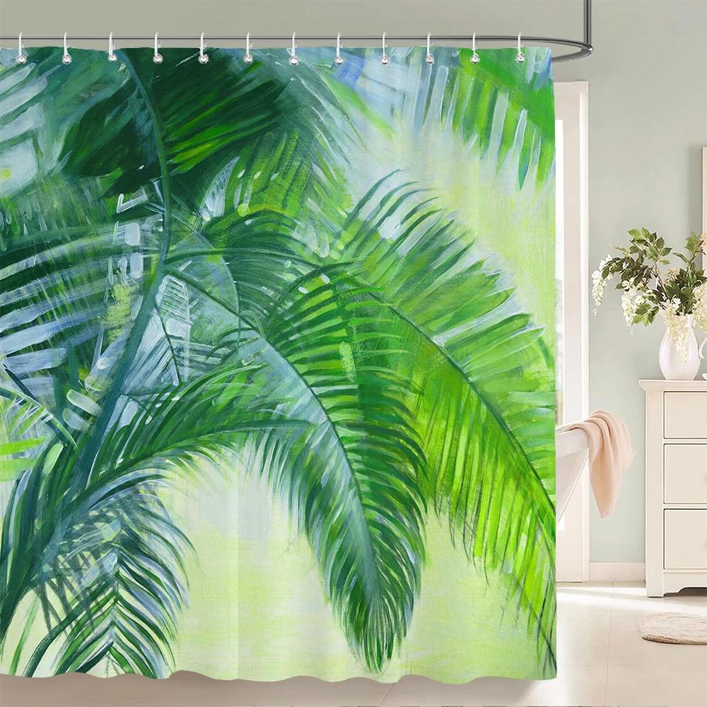 Tropical Green Plant Shower Curtain Leaves Printed Washable Bath Curtain Waterproof Polyester Fabric Bathroom Curtains