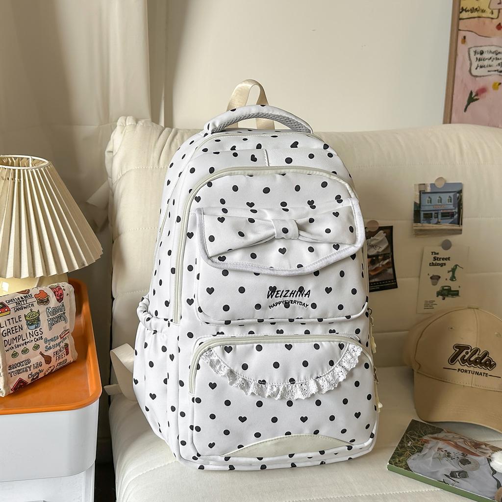 Schoolbag spring new cute schoolbag high value junior high school girls girl heart polka dot bow versatile backpack