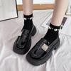 Mokasyny damskie 2025 wiosna i jesień nowe na grubej podeszwie wsuwane czarne do munduru francuska podeszwa muffin małe skórzane buty buty damskie