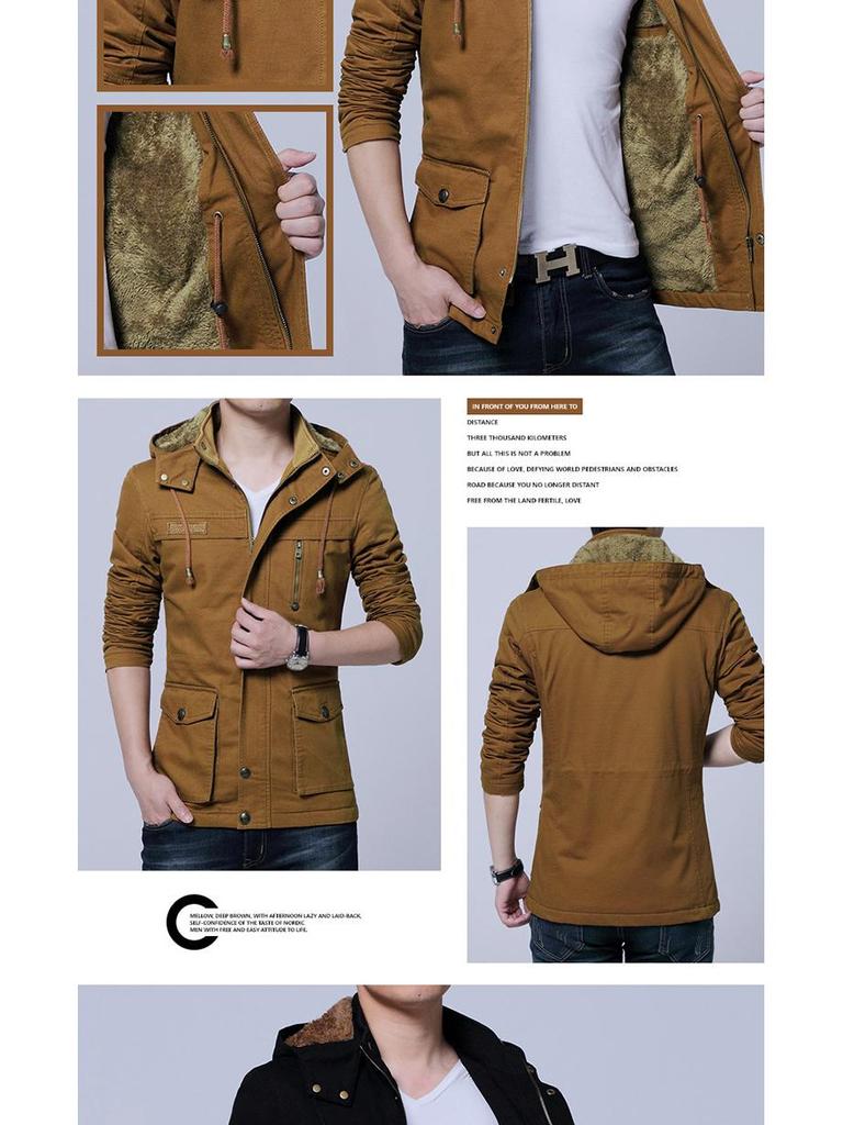 Abrigo Cortavientos Casual de Longitud Media para Hombre Otoño/Invierno con Terciopelo Lavado - Tendencia Talla Grande