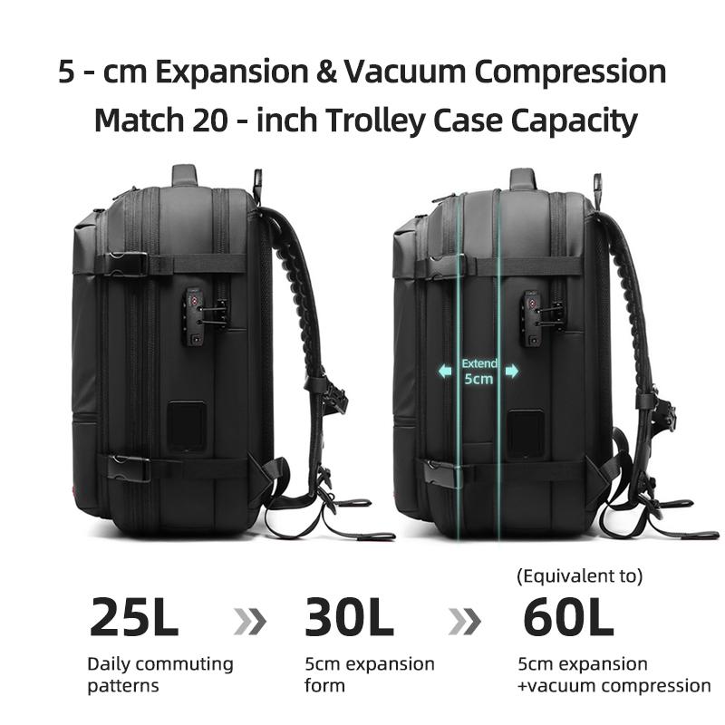 Men Travel Backpack One Click Start Pump Vacuum Compression Laptop Backpack Hiking Business 17 Inch Extended School Backpack