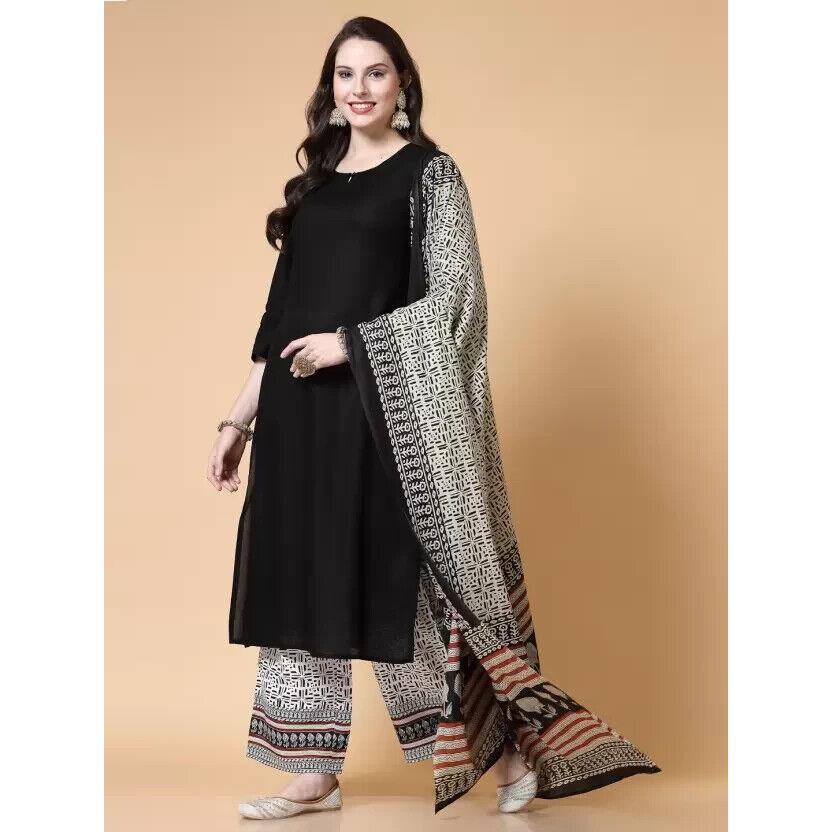 Women Rayon Kurta Pant Dupatta Set Indian Bollywood Party Wear Top Tunic Kurti VF-20152