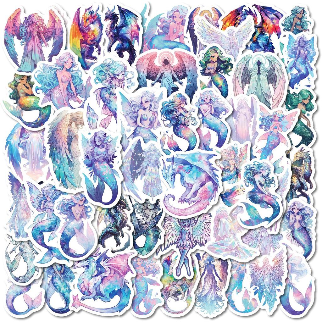 50 Mermaid Angel Holographic Graffiti Dream Stickers Water Cup Luggage Decorative Stickers Waterproof Creative Stickers