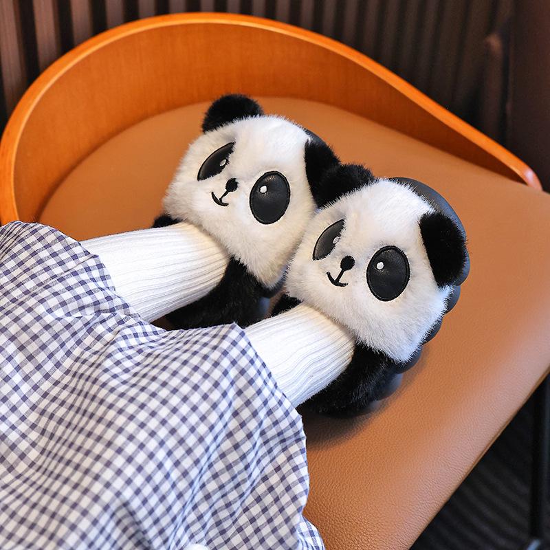 Children's Winter Fluffy Panda Slippers – Warm Cotton for Boys and Girls
