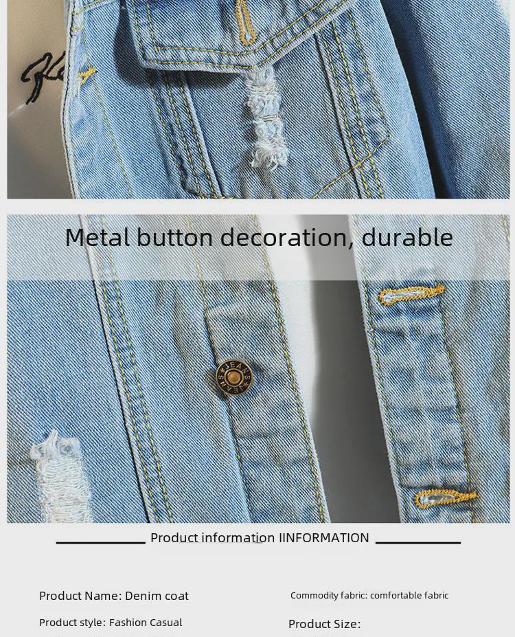 Pánská jarní roztrhaná džínová bunda - korejský styl, ležérní a moderní