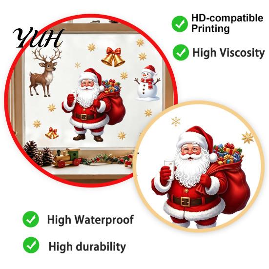 Elk Pattern Wall Decals Christmas Window Static Clings, PVC Santa Claus Snowman And Decorative Gifts Decals, Waterproof Reusable Glass Stickers