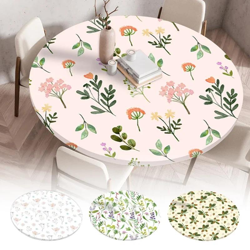 60/90/120Cm Round Table Cover Waterproof Oil-Proof Tablecloth Elastic Kitchen Dining Wedding Party Table Cover Home Decoration
