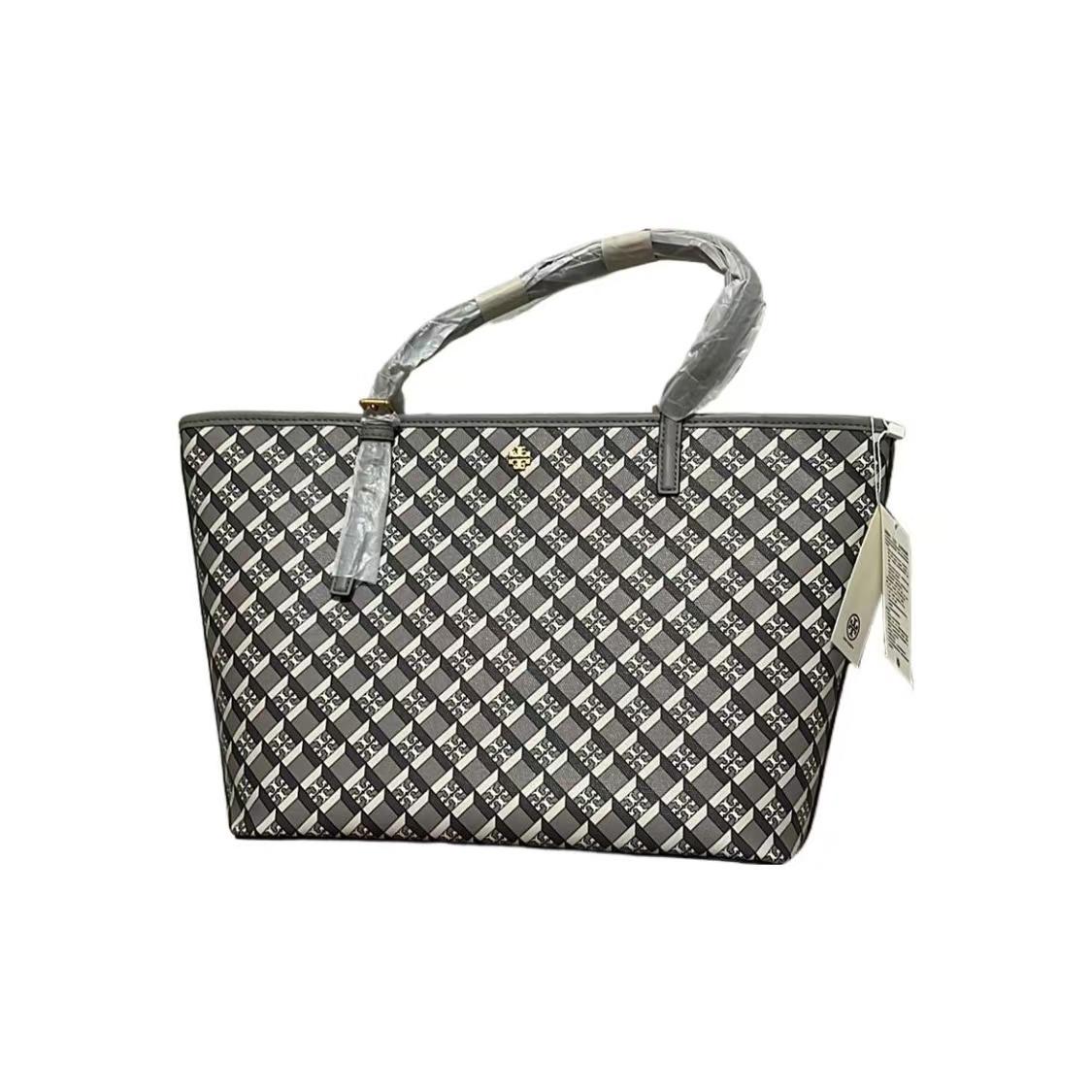 

Tory Burch Minimalist Fashion Commuter Graphic Print Metal Logo Tote Bag Women Tote Bags Gray 143703-061 Basic Set (Bag+Dust Bag)