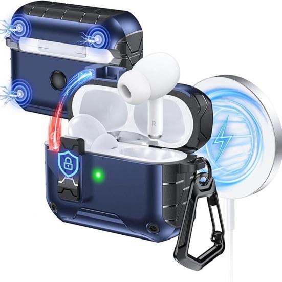 2Pcs Earbud Protective Case for AirPods Pro 3 Charging Case Shockproof Wireless Earphone Cover Protector Shell Skin with Safety Lock Phone Holder