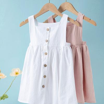 Sommer Mädchenkleid Einfarbig Plissee Ärmellos Baumwolle Kinder Prinzessinnenkleid