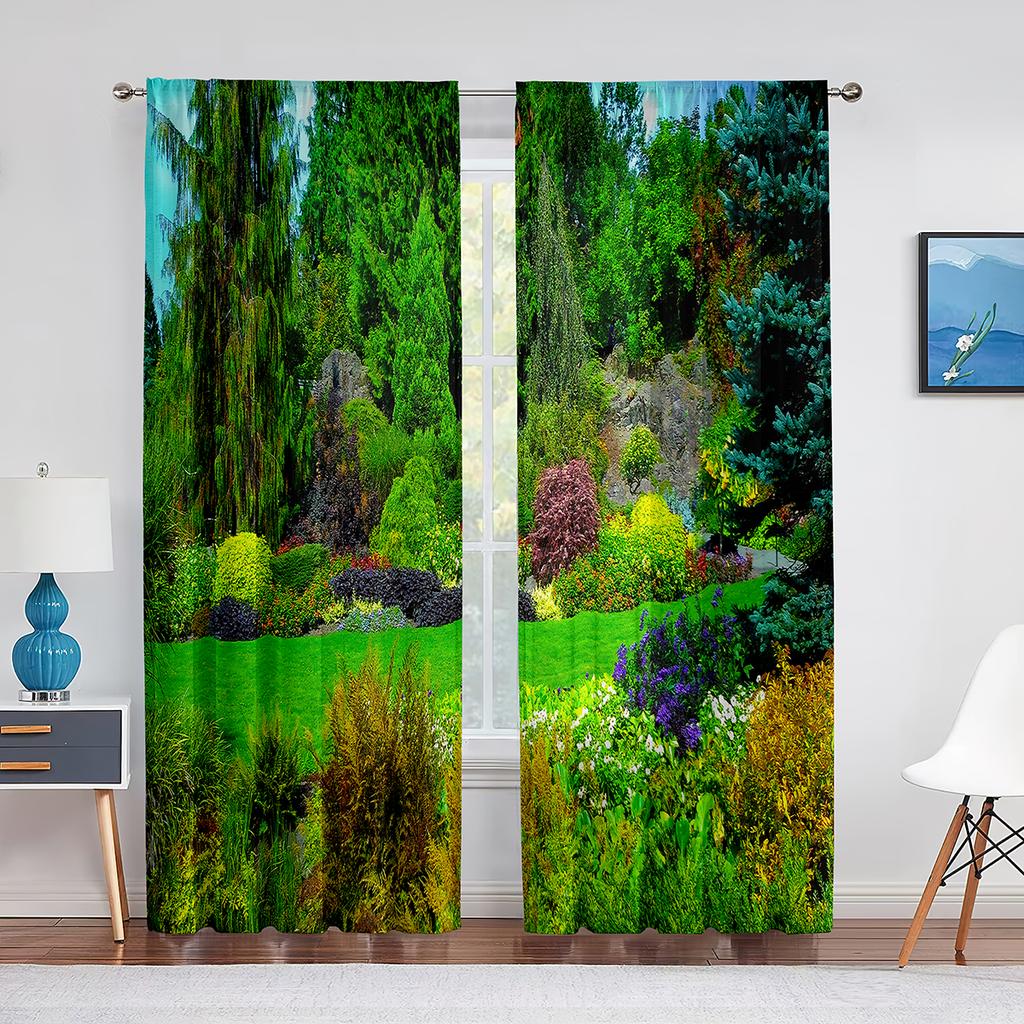 Garden Tulip Flower Field Trees Sheer Voile Curtains for Living Room Bedroom Balcony Party Decor Tulle Curtains Window Treatment