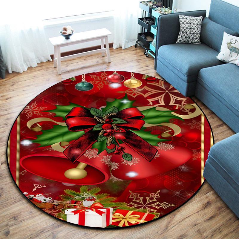 Cute Christmas Day Gift Bell Santa Claus Snowman Christmas Tree round rug Home Soft Decorative Anti slip Chair Mat Carpet Outdoor Floor Mat Carpet 106