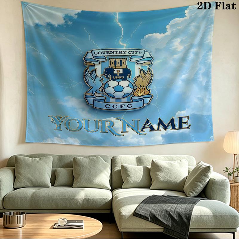 Custom Name Coventry City Printed Tapestry – Wall Hanging for Bedrooms, Dorms, and Home Decor