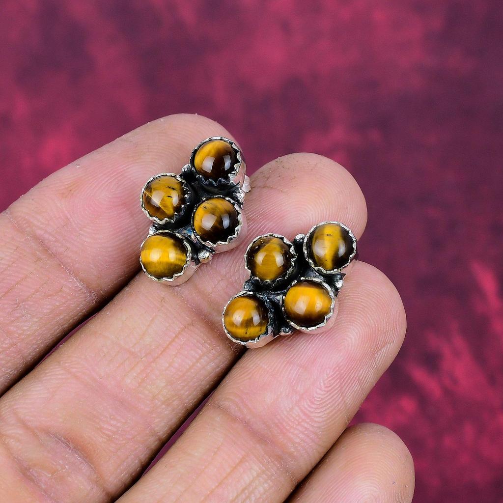 Tiger's Eye Earrings Gemstone Jewelry, 925 Solid Sterling Silver Handmade Earrings, Latest Design Jewelry
