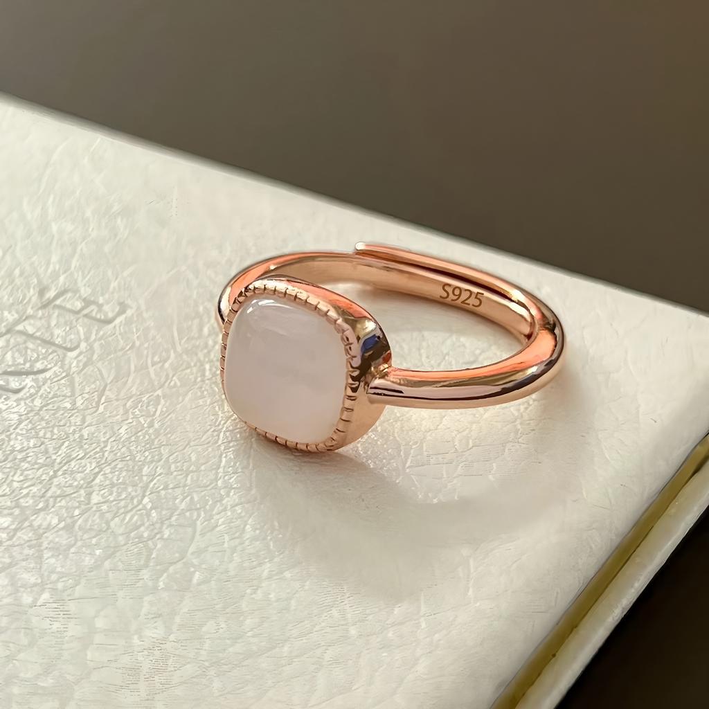 PANJBJ Anello Geometrico in Argento Sterling 925 con Giada di Hotan per Donna Ragazza Regolabile Gioielli Delicati Retrò Regalo di Compleanno Dropshipping