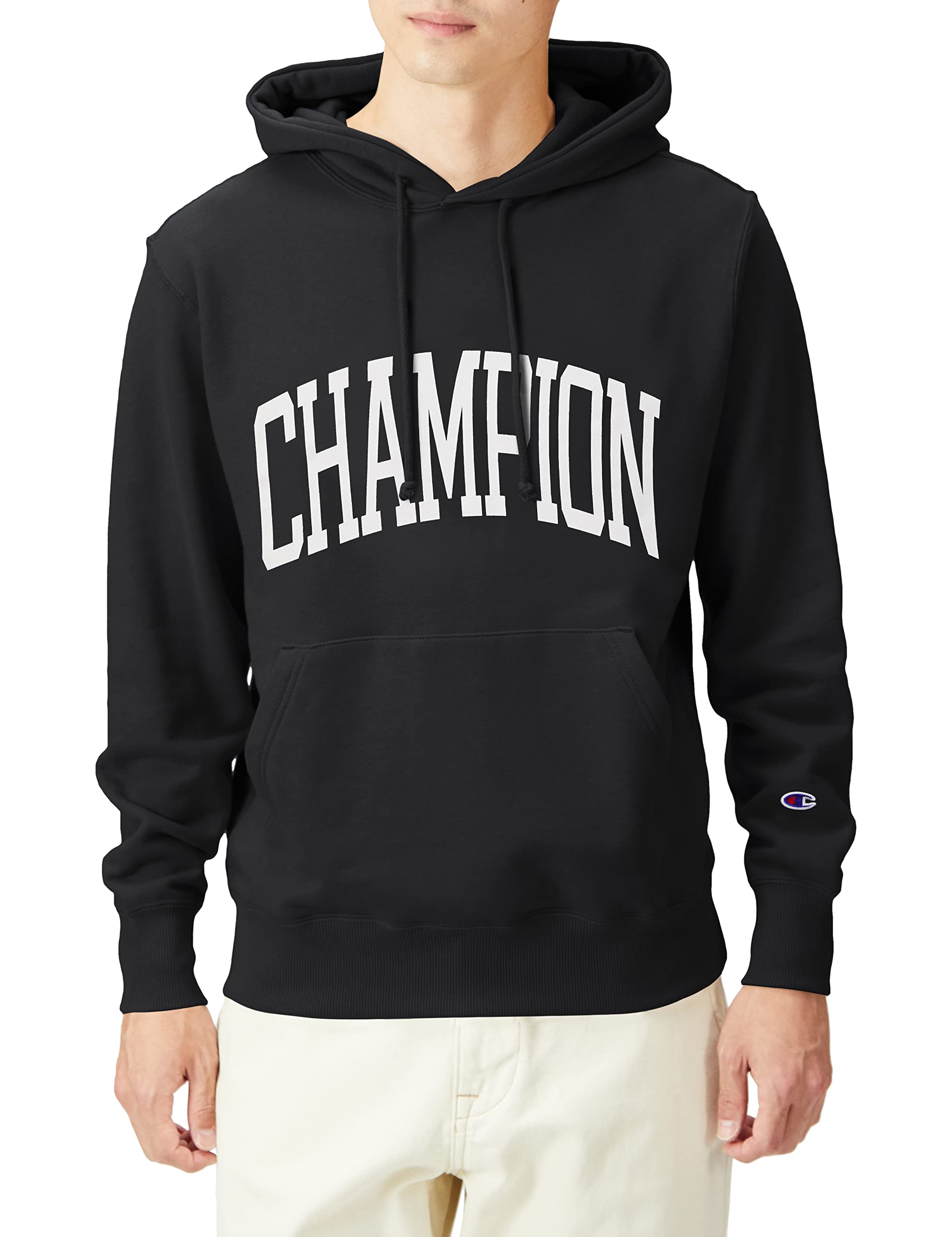 

Champion Long Sleeve Fleece Hoodie with College Font Size Men s Print, Navy, M, C8-W129Z