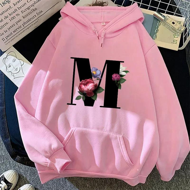 Autumn Winter Womens Hoodies Casual Letters A-Z Printing Sweatshirts Sportswear Outdoors Sports Jogging Woman Clothing New Tops