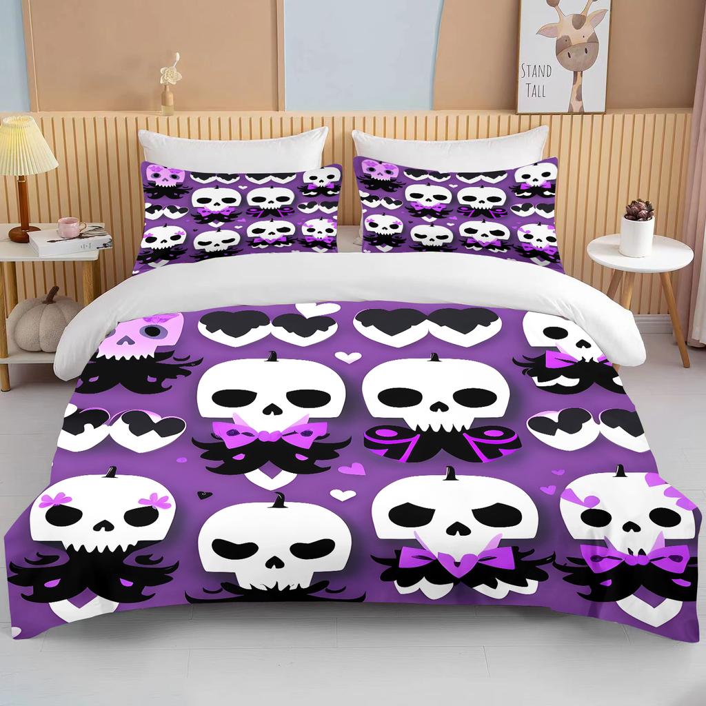 Pink Skull Print Bedding Set Duvet Cover 1 Duvet Cover 2 Pillowcases Adult and Children Bedding Set Luxury Grils Gift Full Size