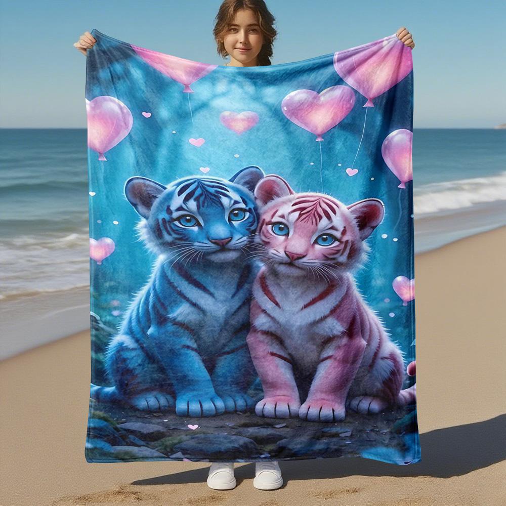 1pc Tiger Cubs Outdoor Flannel Blanket Soft Warm All-Season Throw for Sofa Bed Car Camping Office, Cozy Gift Idea1155S