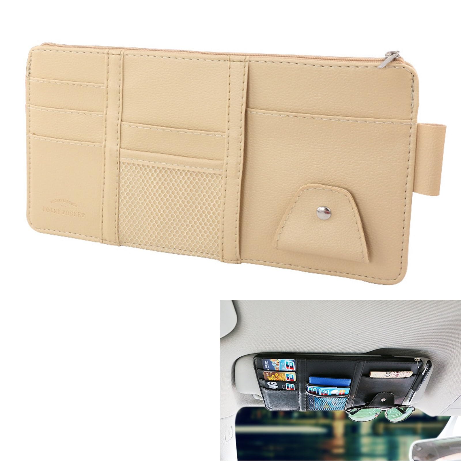 

Suzuki Hustler 2nd Gen MR52S MR92S Dedicated Sun Visor Pocket Car PU Leather Storage One size бежевый