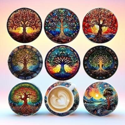 Set di 8 Sottobicchieri in Legno Isolanti Termici Antiscivolo Albero della Vita