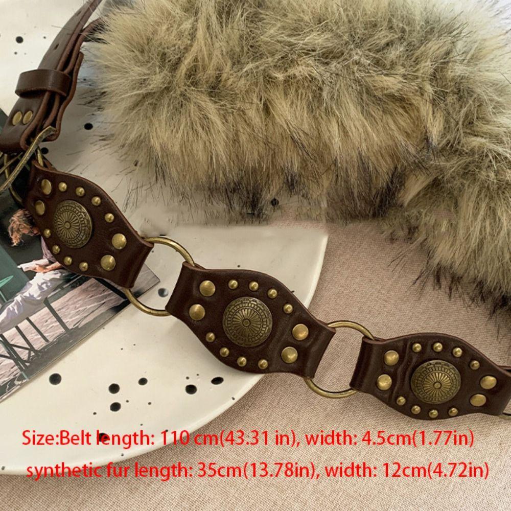 Personality PU Leather Leather Fur Belt Spicy Girl Style Faux Fur Belt Korean Style Versatile Y2K Waistband Female/Girls