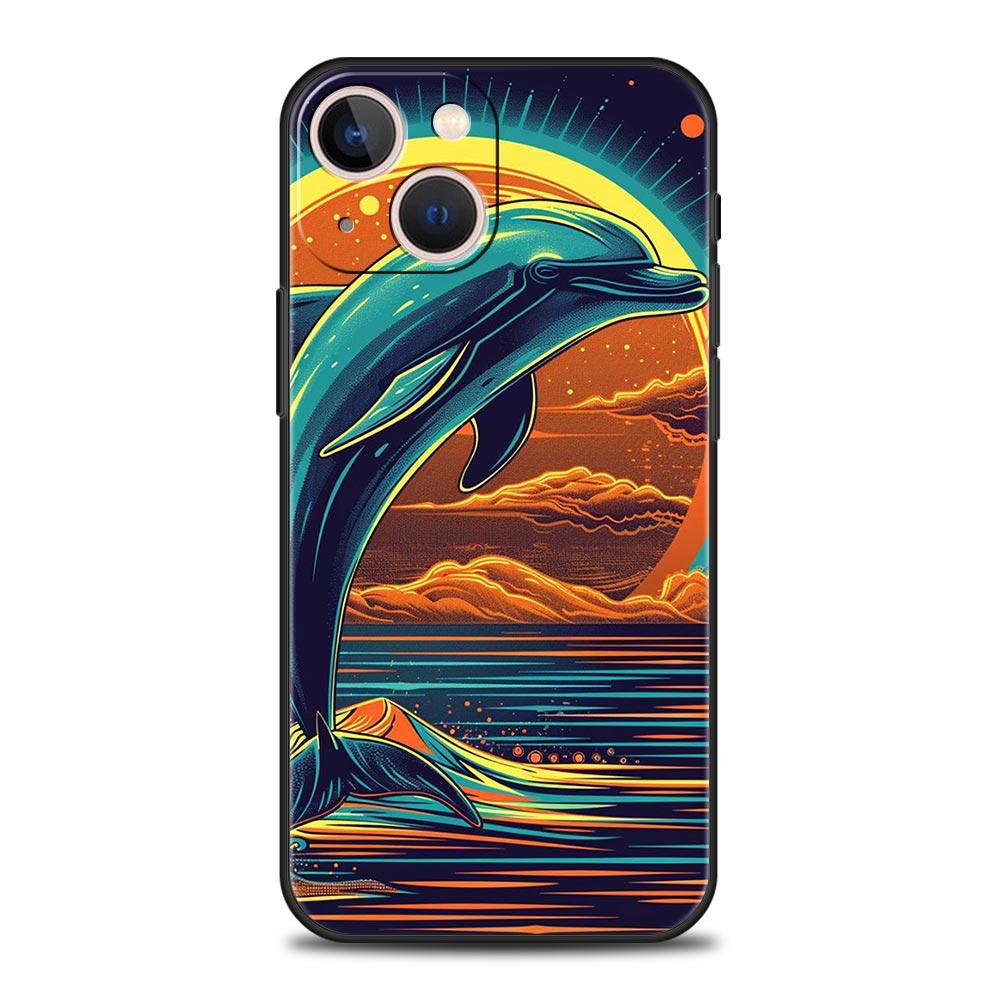Ocean Animal Cute Dolphin Sea Turtle Phone Case For iPhone 17 16 15 Pro Max 11 12 13 14 7 8 Plus SE 2020 X XR XS Cover Black iPhone 11Pro Max