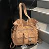 Sac à bandoulière à cordon de serrage, grande capacité, Sac à dos étudiant simple et à multiples poches, Sac à main décontracté et polyvalent pour femmes