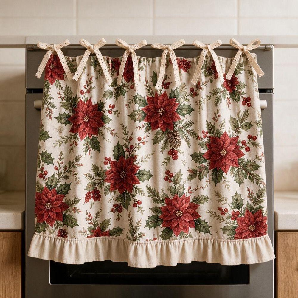 Decorative Christmas Oven Short Curtain Ruffled Edge Cabinet Curtain Kitchen Window