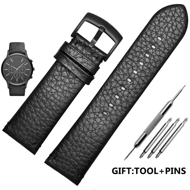 Dla Armani AR2460/2461/2462/0263 Pasek na nadgarstek ze skóry liczi Oryginalna jakość pasek do zegarka z prawdziwej skóry 24mm brązowy czarny pasek męski