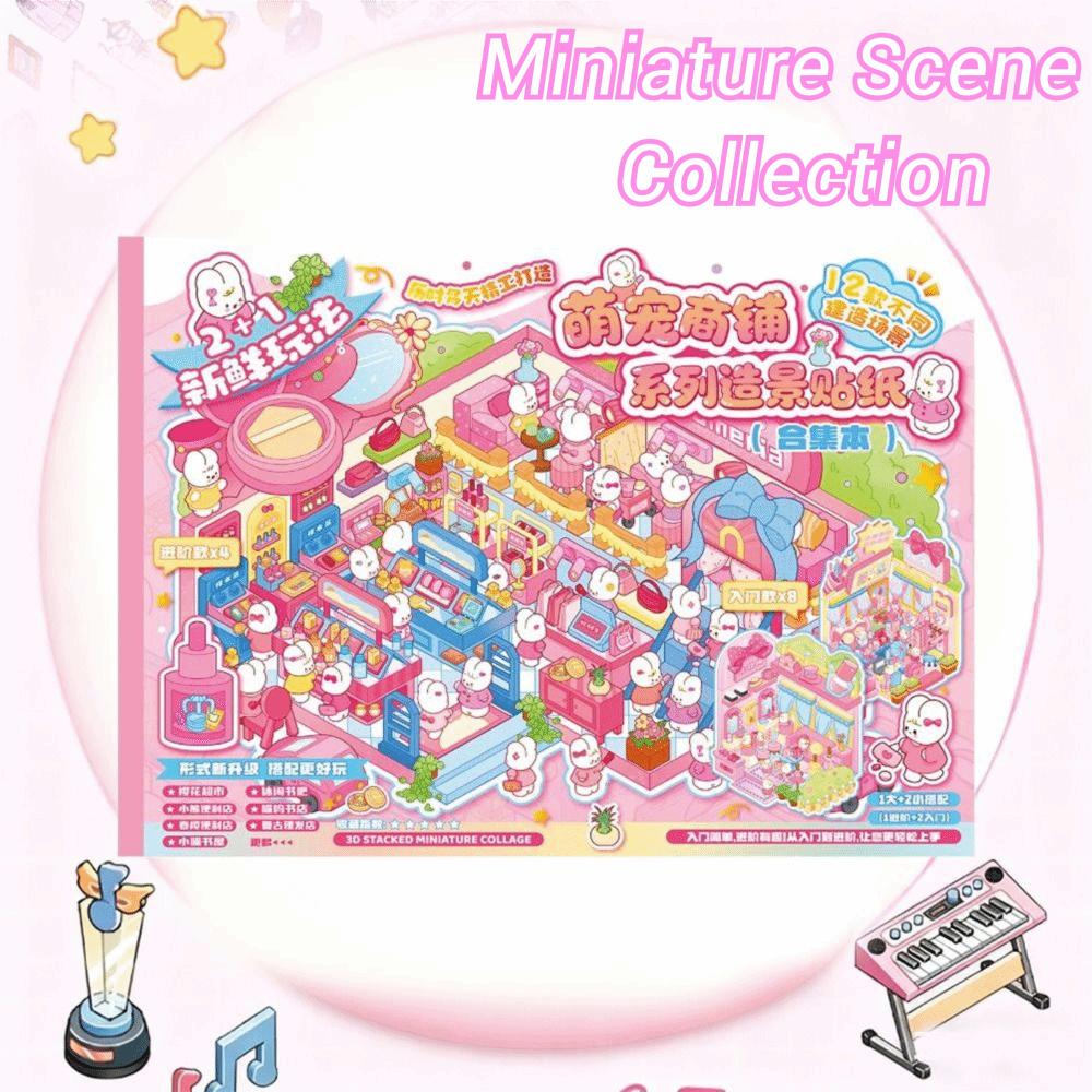 3D Miniature Scene Stickers Stacking Pasting 12 Sences Landscape Sticker Collection Cartoon Cabin Scene DIY Sticker Scrapbooking