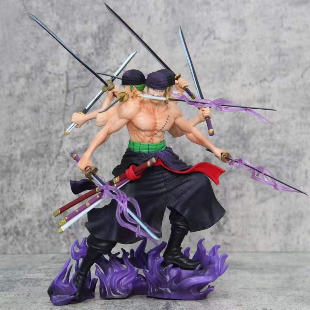30cm One Piece Fight Zoro Action Figure Anime Asura Roronoa Zoro Tre Teste Più Sei Braccia Statua Modello da Collezione Giocattolo per Bambini Regali