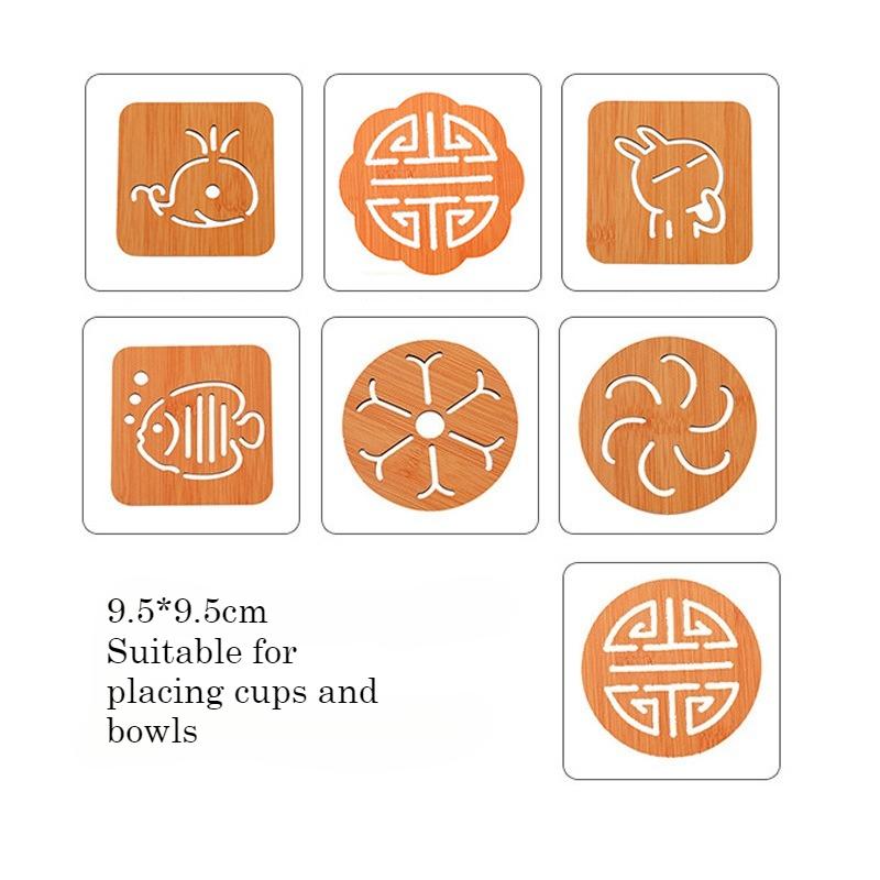 Household kitchen wooden insulation mat, square, cartoon, animal shaped dining table mat, thick, heat-resistant, hollow, non slip coaster