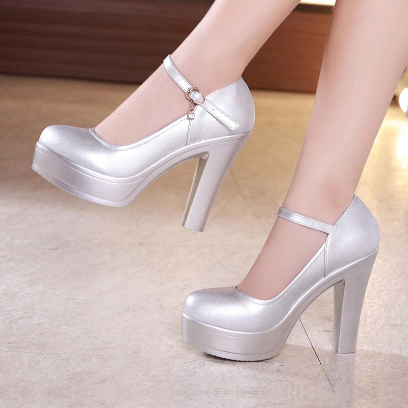 Size 32-43 Women High Heel Shoes Round Toe Thick Heel Wedding Party Shoes Platform Women Pumps Women Offfice Shoes 8cm/10cm/12cm