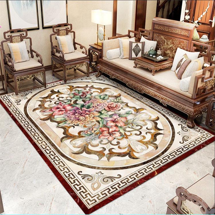 Light Luxury Retro Europe Style Flowers Carpet Living Room Sofa Bedroom Study Kitchen Entrance Door Mat Non-slip Home Decor Rug