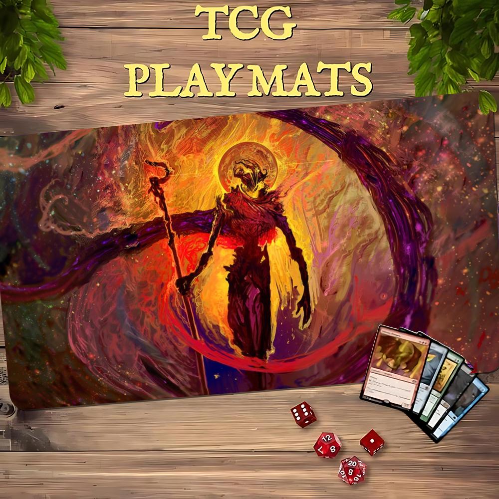 Skeleton Mage Staff Mouse Pad Card Playmat Stitched with Magic Zones Game Mats for MTG/TCG Card Battle Commander Gaming Mat