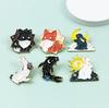 Creative Yin Yang Animal Brooch - Fox & Rabbit Cartoon Badge with Alloy Drip Oil Ornaments