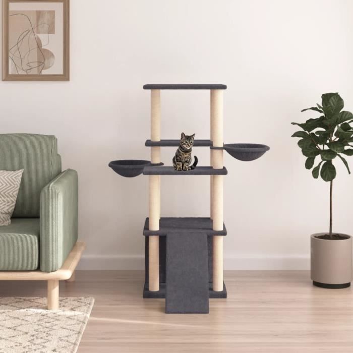 VidaXL Arbre à chat avec griffoirs en sisal gris foncé 133 cm 171758