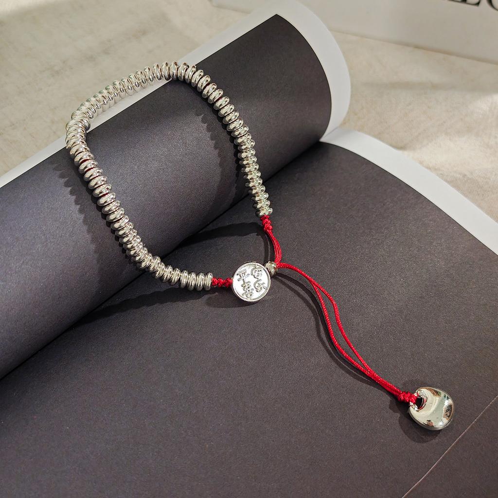 Retro Peace And Joy Coiled Red Rope Bracelet, National Style Design Temperament Jewelry Women