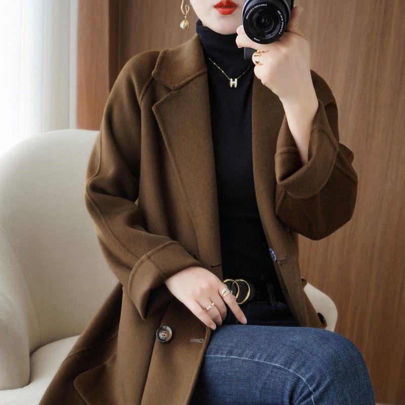

Women’s Slim-Fit Double-Faced Wool Coat - Mid-Length Winter Outerwear L 138-158 jin