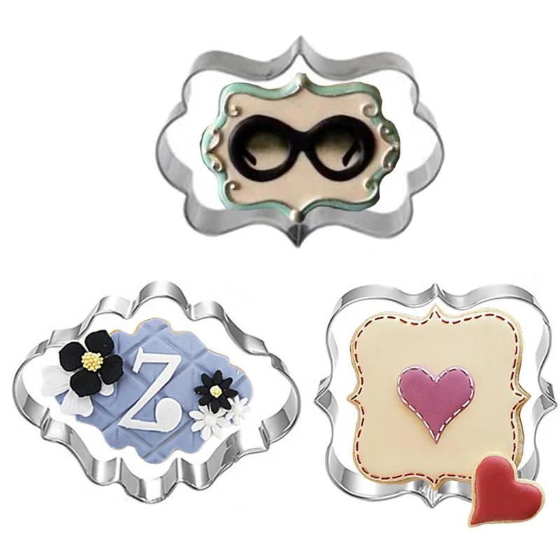 Plastic Cookie Cutter Biscuit Making Fondant Cake Decorating Vintage Rectangle Plaque Frame Sugar Mold Fondant Moulds Supplies
