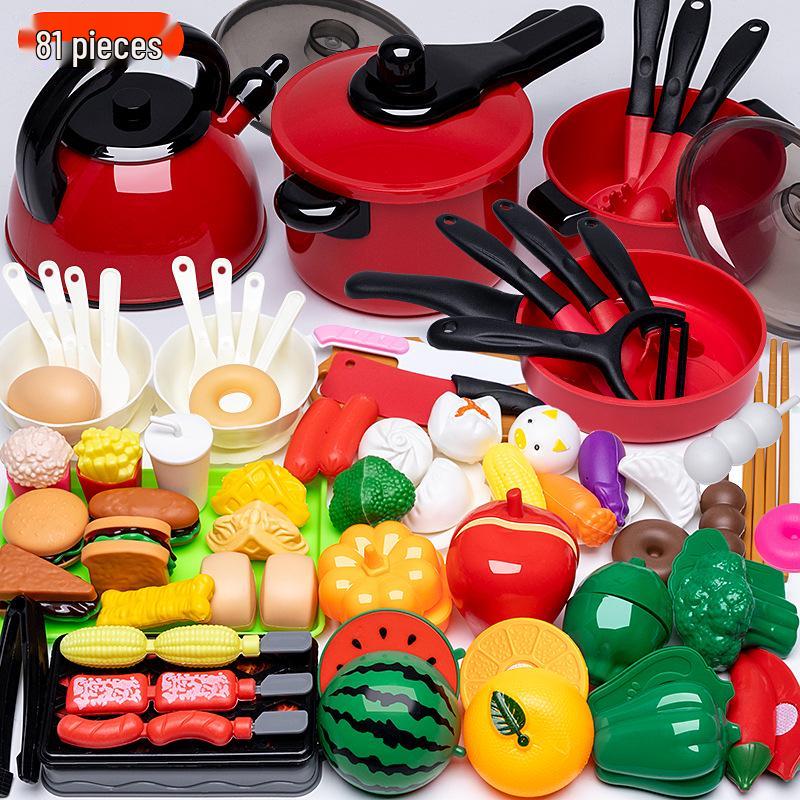 Kids' Pretend Play Kitchen and Fruit Cutting Toy Set