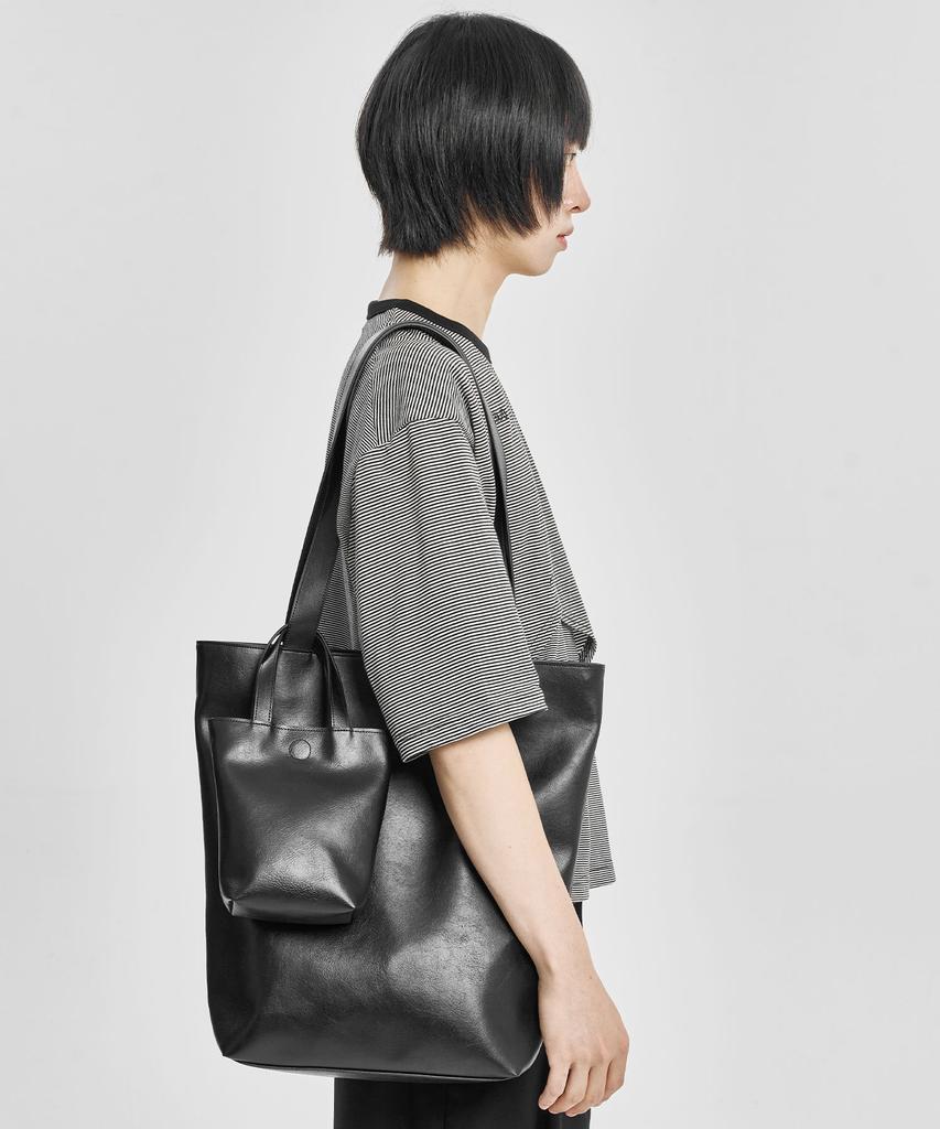 Ajobyajo Vegan Leather Dual Tote Bag [Black]