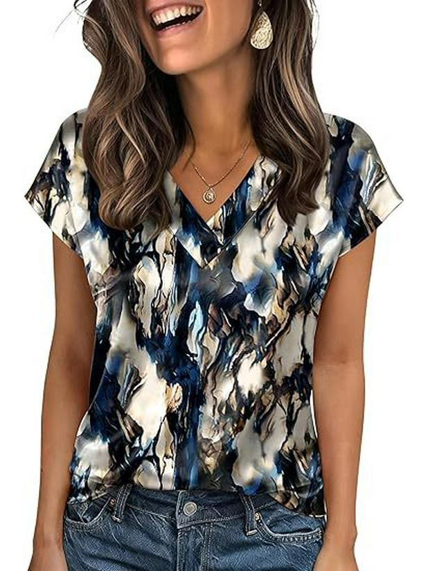 2026 Vår/Sommar Elegant Silke V-ringad Kortärmad Dam T-shirt