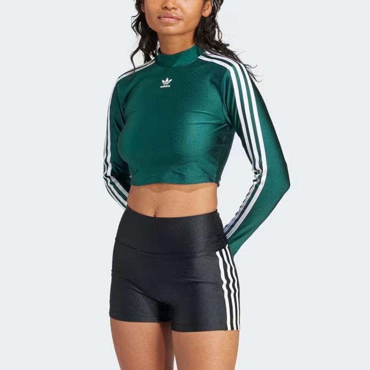 Adidas Top cu mânecă lungă decupată cu 3 dungi Originals, cu gât înalt, Topuri pentru femei, verde IR8136