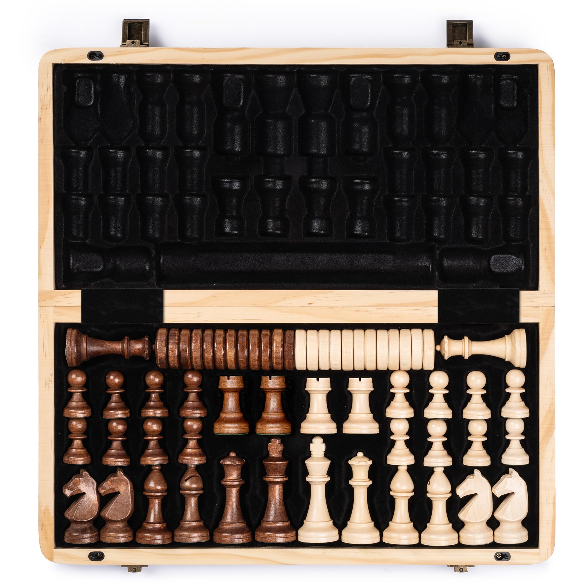 

Magnetic Wooden Chess Checkers Board King Height German Knight Staunton Chess Maple Inlaid Extra Queen A&A 15 & Set/Folding / 3 Pieces/Walnut & /2