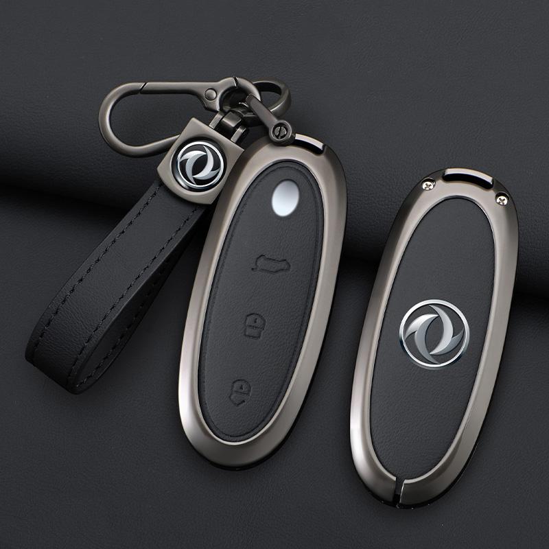 Zinc Alloy Leather Car Remote Key Case Cover Shell For Dongfeng Nammi 01 New Energy Protection Keychain Auto Accessories
